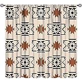 Western Aztec Curtains Vintage Boho Abstract Pattern Geometric Art Printed Blackout Window Drapes for Bedroom Kitchen Decor Fabric Set 2 Panel 42x45 Inch 30% Shading Rate