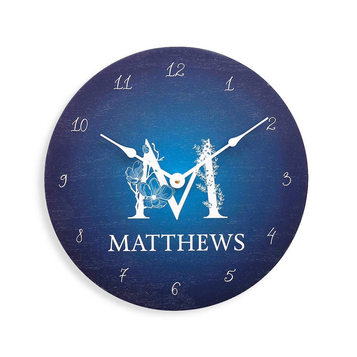 Personalized blue wall clock. Monogram wall clock. Wood