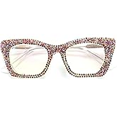 mincl Oprah style Bling Rhinestone Square Reading Glasses For Women Shiny Diamond Blue Light Blocking Eyeglasses