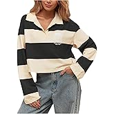 SweatyRocks Women's Rugby Shirt Striped Crop Sweatshirt Pullover Long Sleeve Tennis Cropped Tops Streetwear