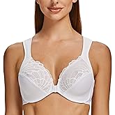 MELENECA Front Closure Bras for Women Plus Size Underwire Unlined Lace Cup Cushion Strap