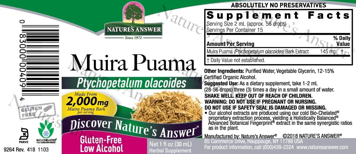 Nature's Answer Muira Puama, Low Alcohol, 2,000 mg, 1 fl oz (30 ml): Health & Personal Care