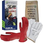 Enespro Class 00 Insulated Electrical Gloves Kit, 500V AC/750V DC, Size 8 | ASTM D120 and NFPA 70E Rubber Glove Set with Leather Protectors and Storage Bag for Power Crews and Utility Workers, Red