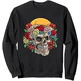 Sugar Skull Halloween Roses Flower Women Girls Sweatshirt