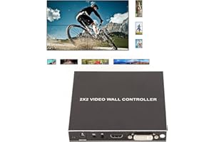 GUGXIOM Video Wall Controller, DVI TV Wall Video Controller, Supports 180 Degree Image Rotation and Masking, with Remote, Support 2x2 1x2 2x1 1x3 3x1 1x4 4x1 Video Wall (US