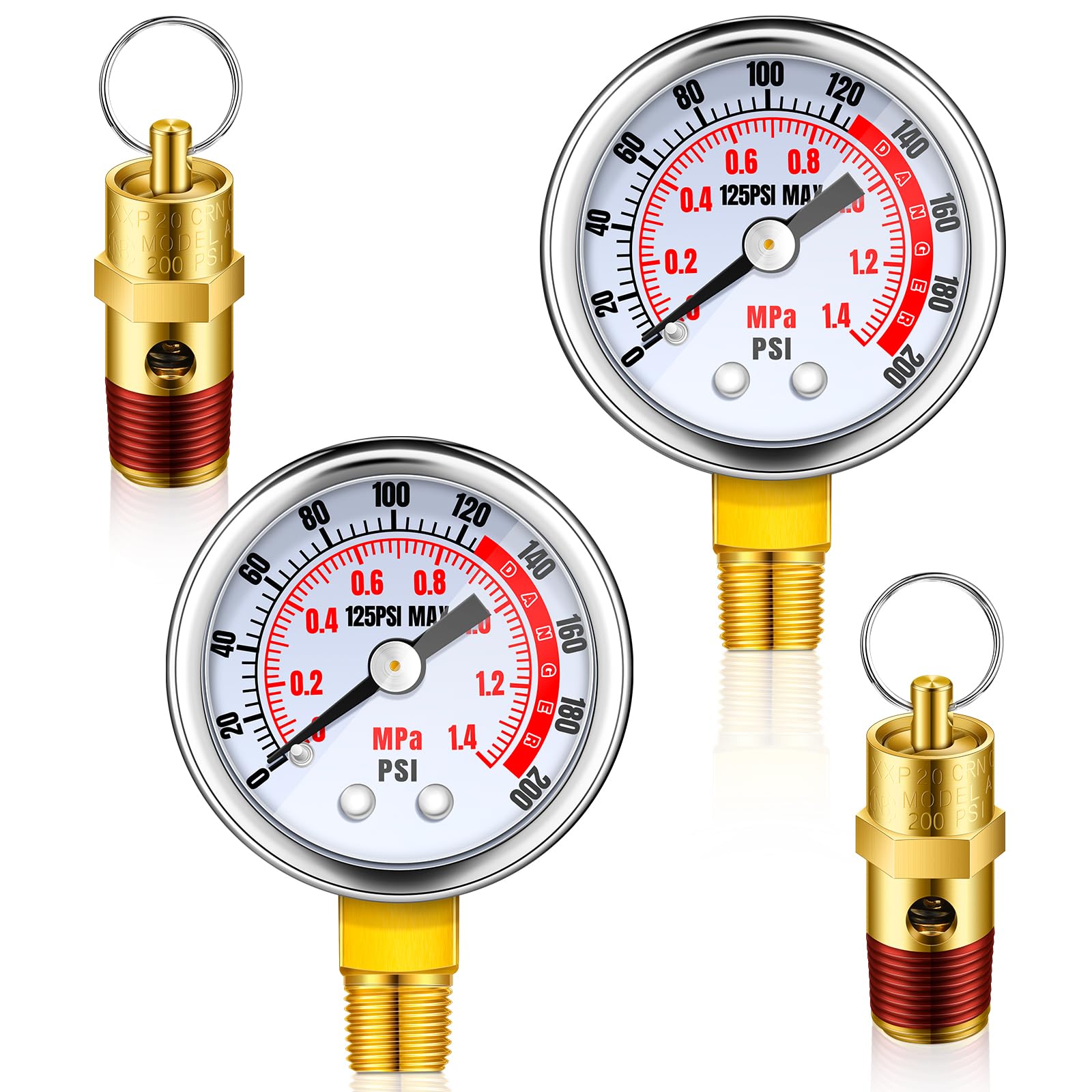 Photo 1 of Therwen 4 Pcs Air Compressor Parts Replacement and Air Gauge Set, 1/4" Npt Relief Pressure Safety Valve 0-125 Psi Pressure Gauge for Tank Accessory(200 PSI)