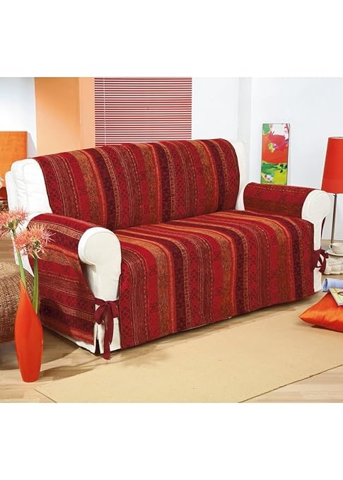 title=COPRIDIVANO 3 POSTI CON LAVORAZIONE JACQUARD COL. ROSSO