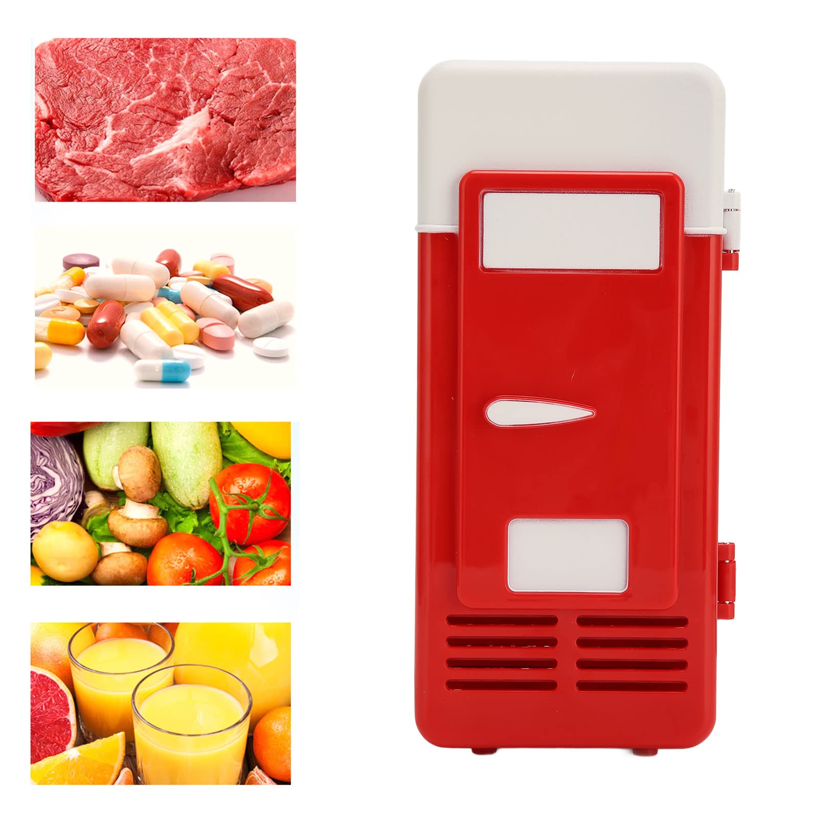 Mini Fridge, USB Fridge Insulated Cooling Small Portable Low Decibel Energy Saving Semiconductor Refrigeratior for Bedroom, Car, Office Desk & Dorm Room (Red)