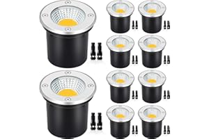 SUNVIE Low Voltage Landscape Well Lights with Wire Connectors, 12W LED, IP67 Waterproof Outdoor In-Ground Garden Lights 12V-24V Warm White for Pathway Driveway Deck (10 Pack & Connectors)