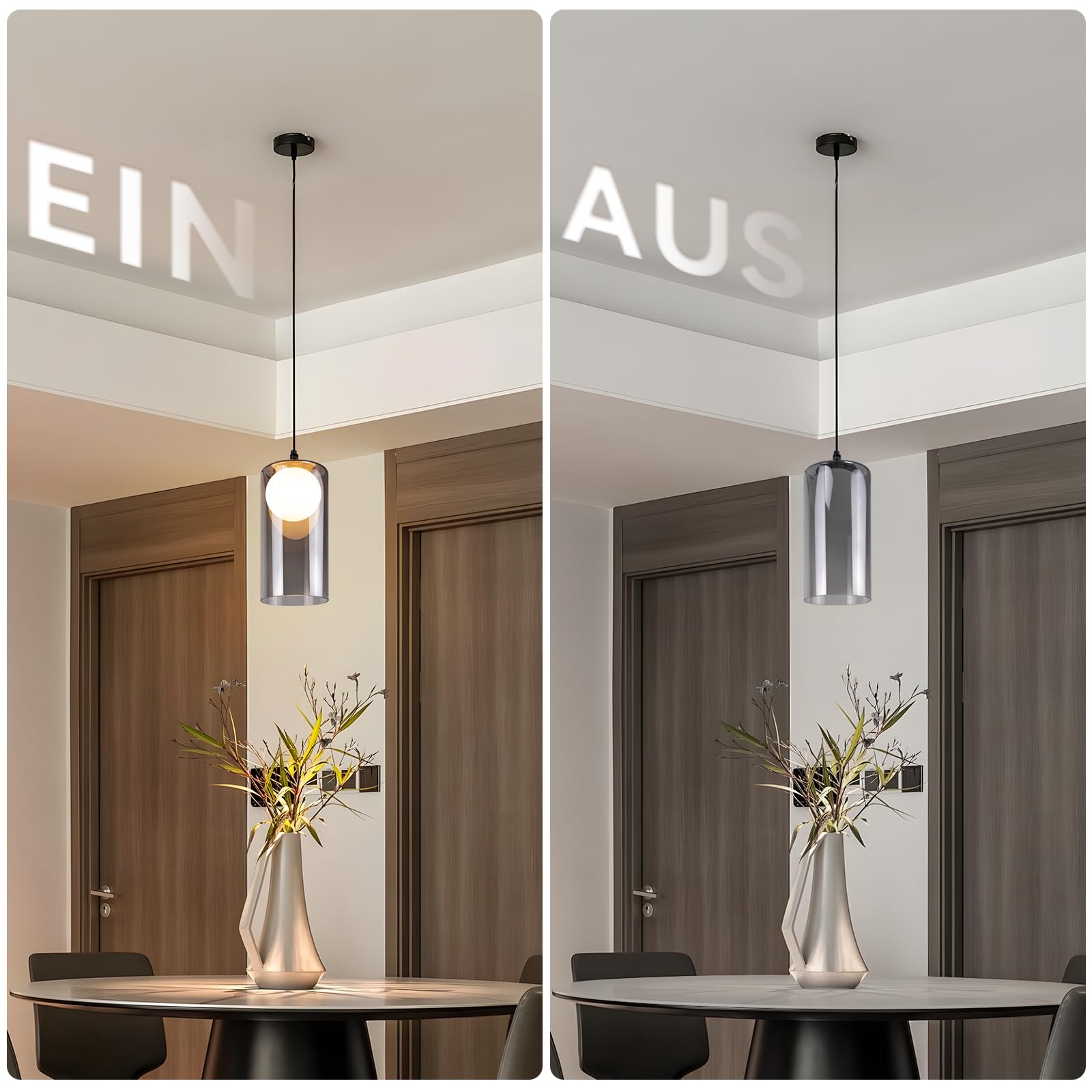 CBJKTX Hängelampe Vintage Pendelleuchte Esstisch - Glas Hängeleuchte G9 1 Flammig Esstischlampe Hängend Schwarz Retro Pendellampe Höhenverstellbar für Wohnzimmer Schlafzimmer (ohne Leuchtmittel) 6