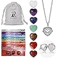 Raicegs Heart Shaped Crystals and Healing Stones 7 Chakra Crystal Necklace 0.8 inch Heart Gemstones Natural Stones Necklaces for Women Spiritual Gift for Women Teen Gir