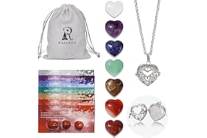 Raicegs Heart Shaped Crystals and Healing Stones 7 Chakra Crystal Necklace 0.8 inch Heart Gemstones Natural Stones Necklaces for Women Spiritual Gift for Women Teen