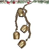 Bell Chime Handmade Brass Finish Wall Hanging Rope 4 Bell Consists of 4 Cow Bells Antique Bell to Hang on Door Brass charismas for Entrance Wreaths Chimes Jingle