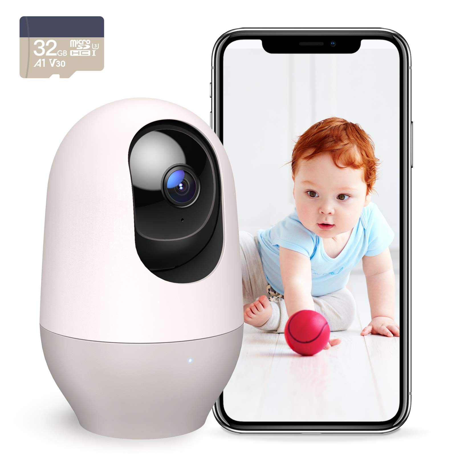 nooie Baby Monitor with 32G SD,360-degree 2K Baby WiFi Monitor Smart Baby Monitor with Motion Tracking, IR Night Vision, 2 Way Audio &Sound Detection, Works with Alexa, SD Card and Cloud
