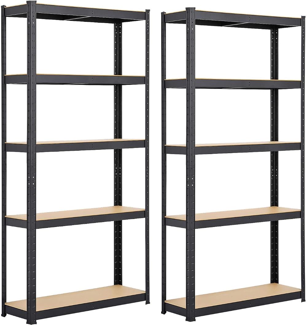 Yaheetech 2-Pack Heavy Duty 5 Tier Shelving Unit 90x30x180cm 175kg/each Black