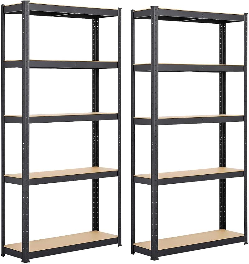 Yaheetech 2-Pack Heavy Duty 5 Tier Shelving Unit 90x30x180cm 175kg/each Black