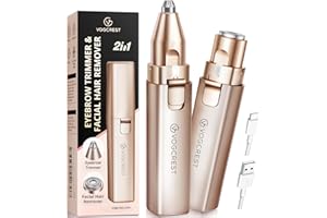 VG VOGCREST Rechargeable Facial Hair Remover for Women: 2 in 1 Electric Eyebrow and Facial Hair Remover - Suitable for Middle-aged Women’s Eyebrow, Chin, and Cheek Trimming - with Built-in LED Light (Gold)