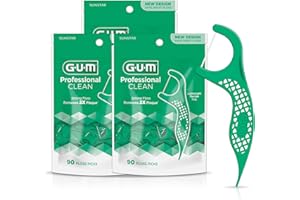 GUM Professional Clean Floss Picks - Extra Strong Shred-Resistant Floss, Easy Grip Handle - Dental Flossers for Adults - Fresh Mint Flavor, 90 Count (Pack of 3)