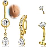 MODRSA Dangle Belly Button Ring Dangling Silver Gold Dangly Belly Piercing Jewelry Hypoallergenic Surgical Steel Butterfly Flower Navel Rings for Women Clicker Navel Piercings Pink