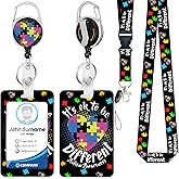 Autism Awareness Different Lanyards for ID Badges, Funny Teacher ID Badge Holder with Breakaway Lanyard Retractable Badge Reel, ID Card Holder Keychain Name Badge Clip for Teacher Nurse Student