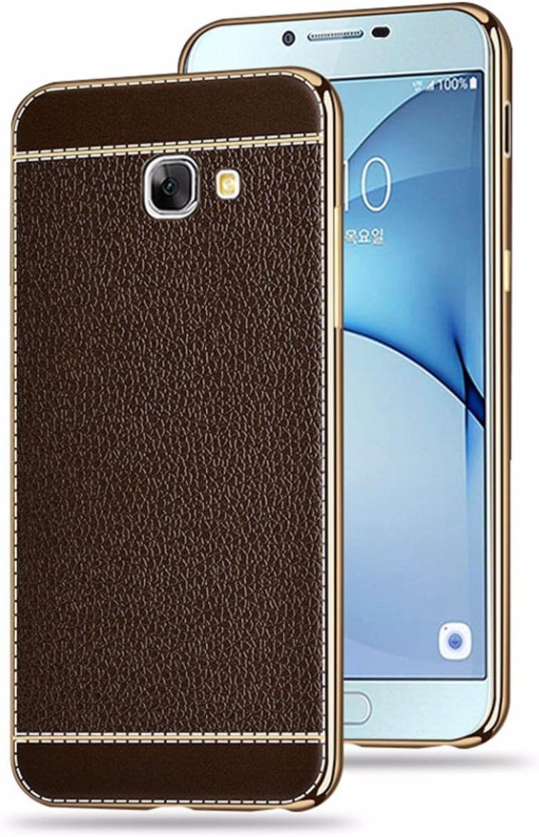 Norby Electroplated Gold Side Chrome with Leather Looks Soft Case Ultra Thin Back Cover Case for Samsung Galaxy J7 Prime (Brown)