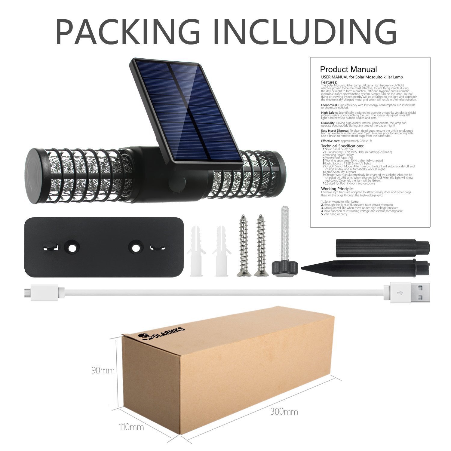 Solarmks Solar Bug Zapper Outdoor Mosquito Killer Lamp with 4 LED UV Bulbs,Wireless Security Outdoor Insect Killer Lamp, Solar Garden Lights