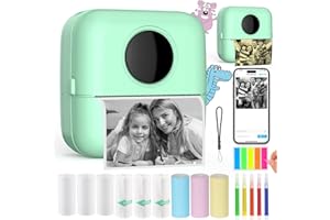 HuiJuKeJi Print Pod Mini Thermal Printer with 10 Rolls Thermal Paper,Color Pen for iOS&Android, Bluetooth Pocket Printer Smart Portable Receipt Printer for Photo Journal Notes Memo-Green