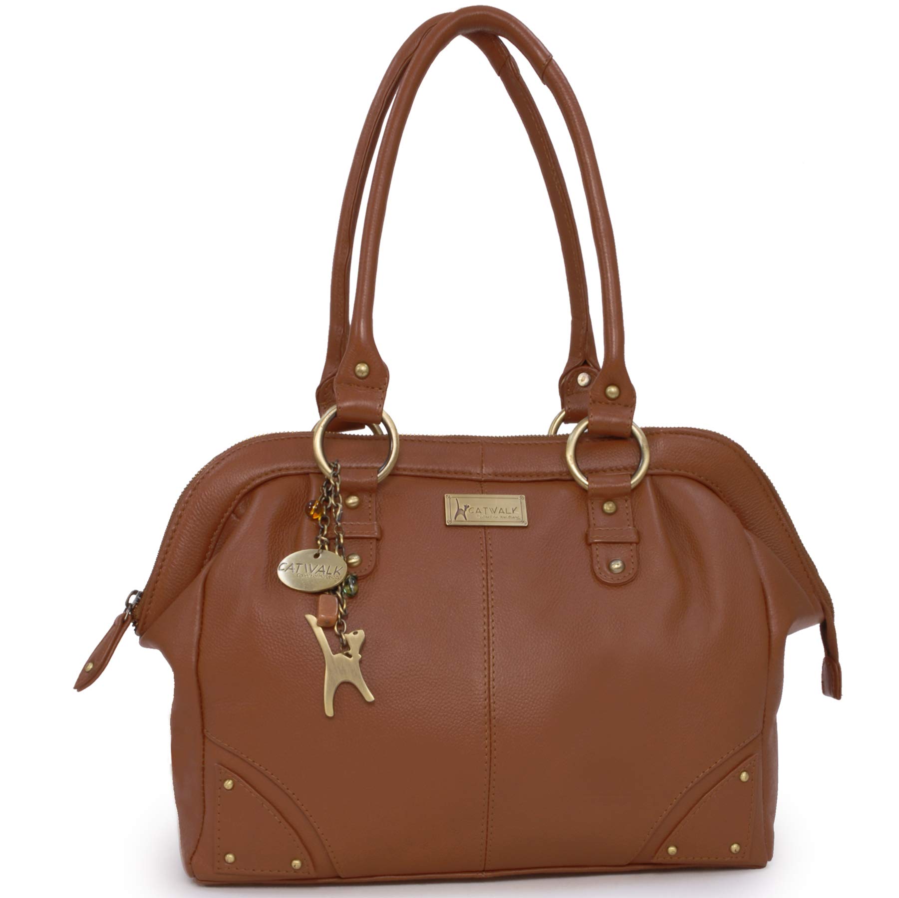 Catwalk Collection Handbags - Large Leather Shoulder Bag For Women - A4 Work Tote Bag - Doctor - Tan