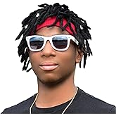 Braided Wig with Red Headband comes with three Hair Rings Silver Hip-Hop Sporty for Costume Black Wig Cap Unisex Dreadlock Wig