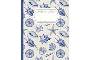 Super Cute Coastal Granddaughter Aesthetic Vintage Navy Blue and White Sea Shells Composition Notebook: College Ruled Aesthet