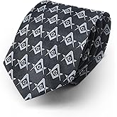 Square & Compass Masonic Neck Tie - [Black & Silver]