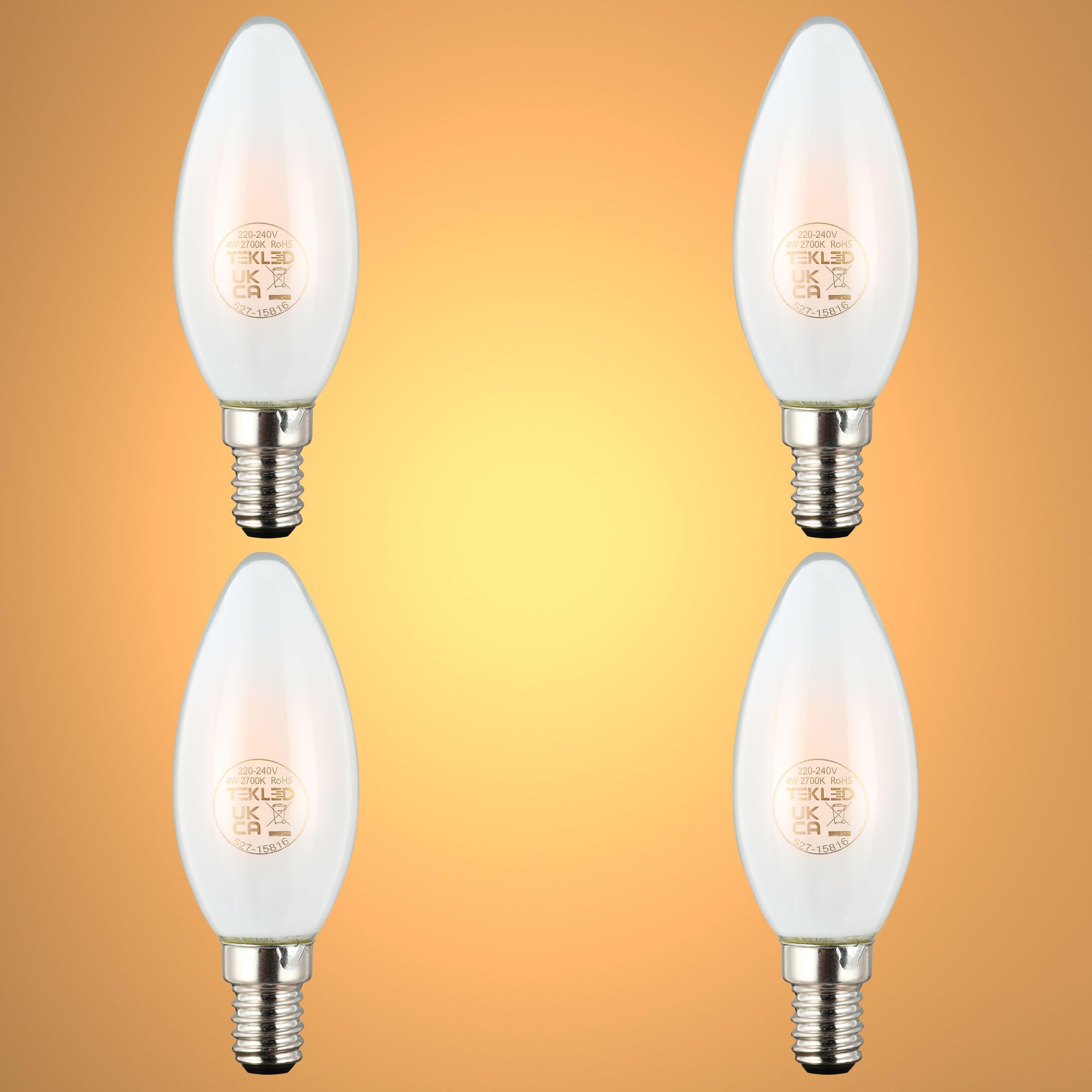 TEKLED® C35 Candle DIMMABLE Filament LED Bulbs | E14 Small Edison Screw | B11 Energy Saving 4W Light White Glass Bulb 40W Incandescent Bulb Equivalent | 2700K 470LM | 4-Pack | Warm White