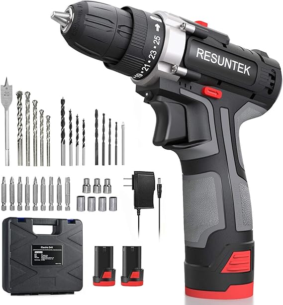 Cordless Drill with 2 Batteries Battery Operated Drills Set (Max Torque 28Nm, 2