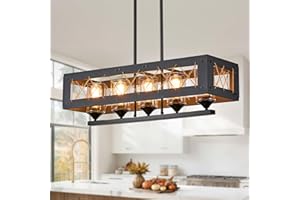 Dalouguan 5-Light Farmhouse Pendant Light for Dining Room, Matte Black Rustic Kitchen Island Lighting, Adjustable Height Chandeliers for Kitchen Dining Room Table