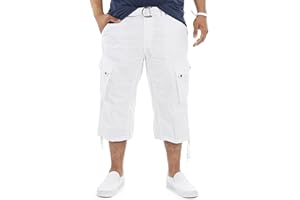 X RAY Men's Belted Tactical Cargo Long Shorts 18" Inseam Below Knee Length Multi Pocket 3/4 Capri Pants