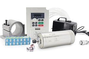 RATTMMOTOR 1.5KW Water Cooled Spindle Kit 80mm Spindle Motor 1500W 110V 400HZ+1.5KW VFD 110V Single to 3 Phase Inverter Variable Frequency Drive+80mm Spindle Mount+ER11 Collet+80W Water Pump for CNC