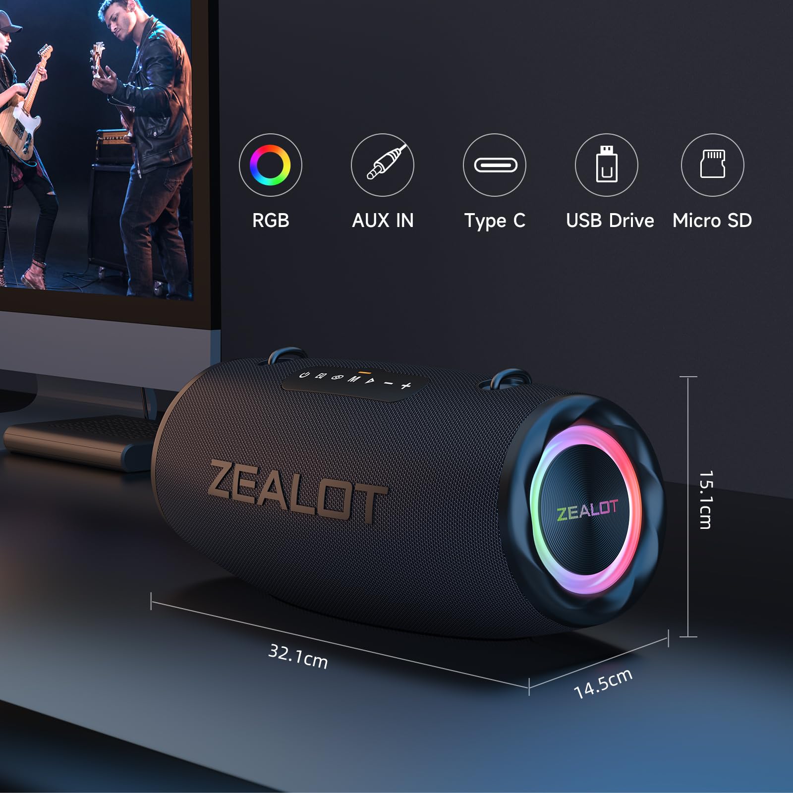 ZEALOT Bluetooth Lautsprecher,Musikbox Bluetooth Box für Draußen,80W Stereo Sound,BassUp, 16000mAH Akku,AUX Port,USB,Micro SD/TF,USB-C,Bluetooth 5.2,IPX6 Waterproof,für Camping, Pool,Garten 4