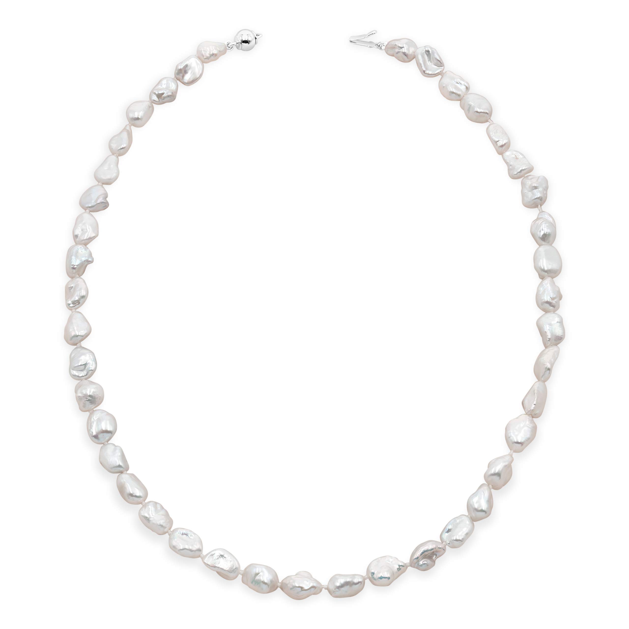 Secret & You Women's Pearl Necklace Strand Freshwater Cultured Baroque Keshi 45 cm long Baroque Keshi pearls 7-9 to 9-10 mm Single Knotted pearls