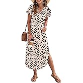 MISFAY Women's Summer Maxi Dress 2026 Casual Short Sleeves V Neck Loose Sundress Split Long Beach T Shirt Dress