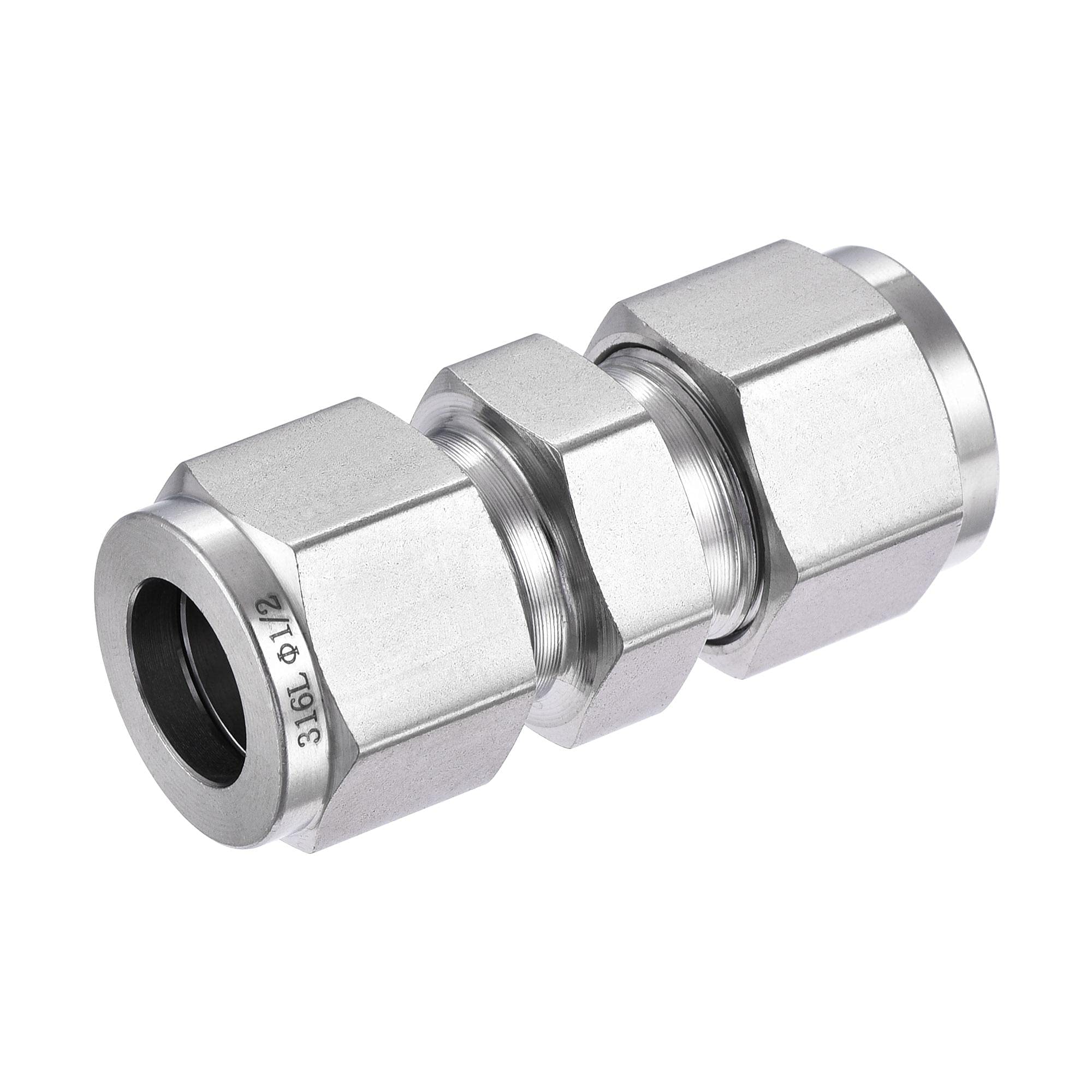 sourcing map Compression Tube Fitting 1/2" Tube OD x 1/2" Tube OD Straight Coupling Adapter 316 Stainless Steel