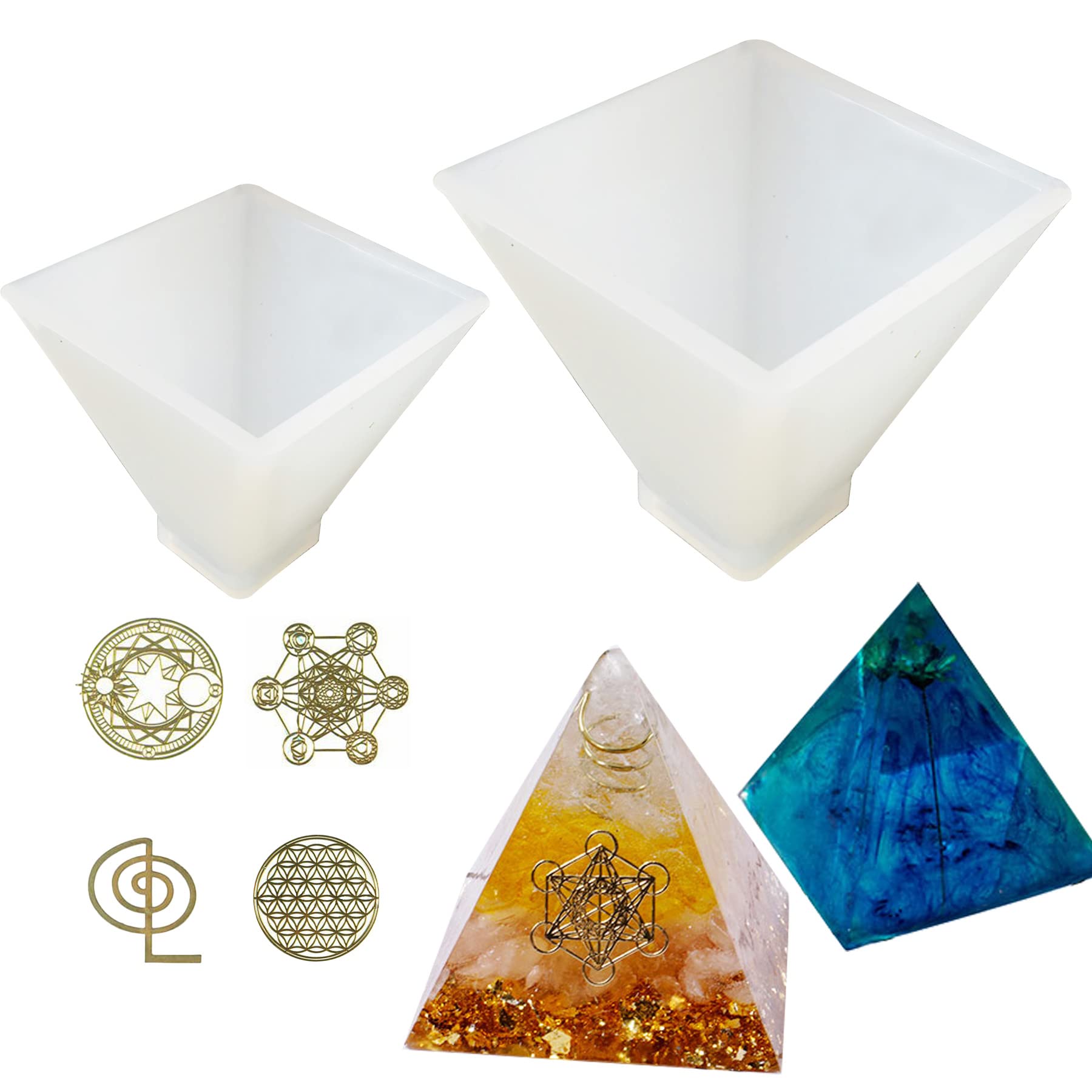 Cayway 2 PCS Pyramid Resin Casting Moulds, Silicone Resin Mould with Resin Filler for Ogan Pyramid Muold, Home Table Decoration
