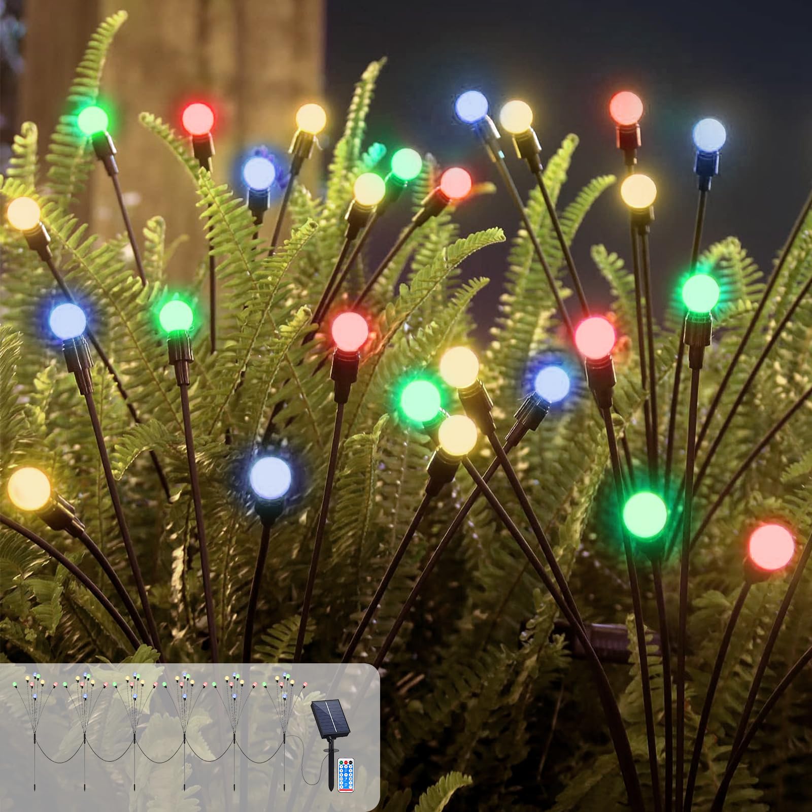 Micacorn Solar Garden Lights Christmas Lights Solar Firefly Lamp 6 Pack 8 Modes 48 LEDs Swaying Solar Firefly Lights Waterproof Decorative Lights with Remote for Wedding Pathway Christmas Decoration
