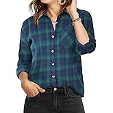 Zeagoo Womens Plaid Shirts Cotton Classic Long Sleeve Button Down Collared Casual Tops Lightweight Spring Blouses