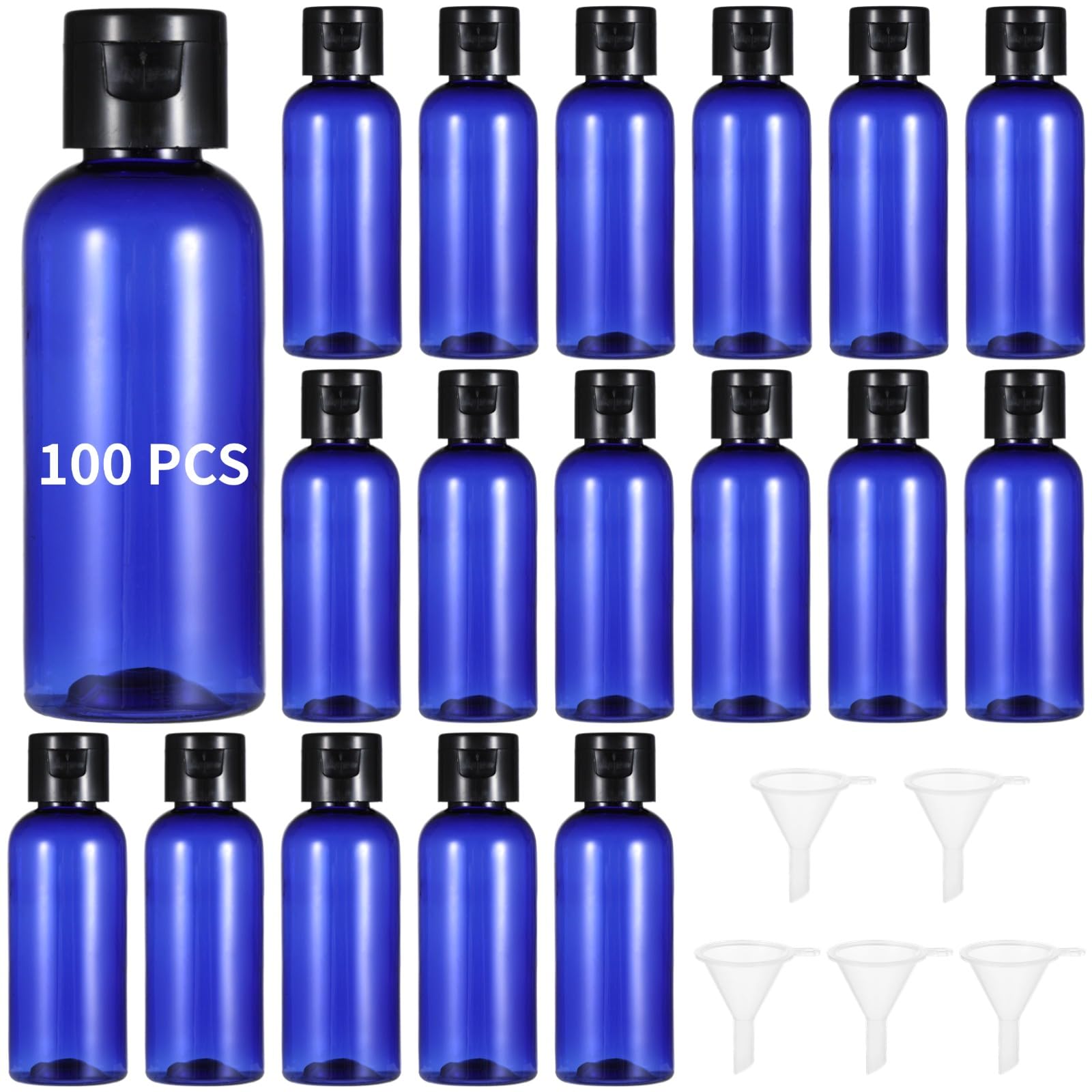 Photo 1 of 100 Pack 2 oz Plastic Empty Travel Bottles with Flip Cap 60ml Travel Size Containers Portable Leak Proof Clear Plastic Bottles Refillable Dispensing Bottles for Liquid Shampoo Lotion Blue