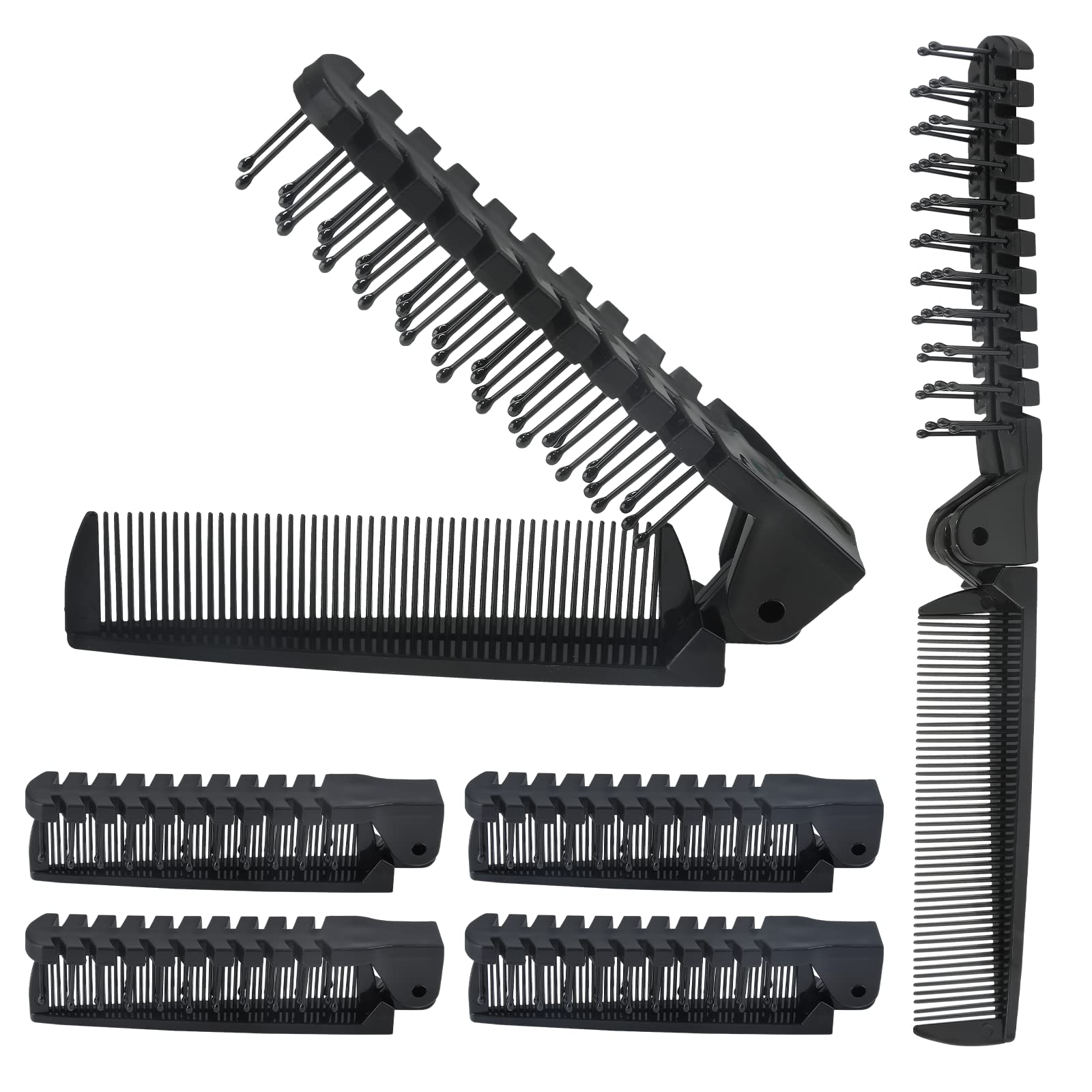 Photo 1 of Qjaiune 6PCS Travel Folding Hair Brush and Comb Set, Anti-Static Mini Pocket Combs for Men & Women (Black, Plastic)