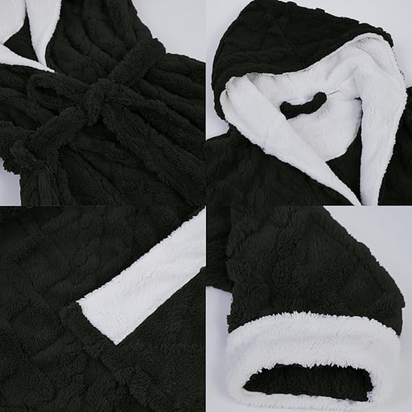 SKILYDIA LONG ROBES WITH HOOD FOR WOMEN,PLUSH FLEECE HOODED ROBES FOR WOMEN WINTER WARM HOUSECOAT (LARGE, BLACK)