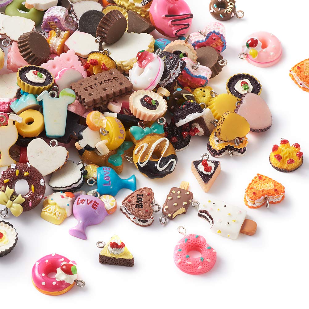 Beadthoven 100pcs Food Theme Resin Charm Pendants Random Mixed Cake Ice-Cream Dessert Slime Beads for DIY Jewelry Crafts Making