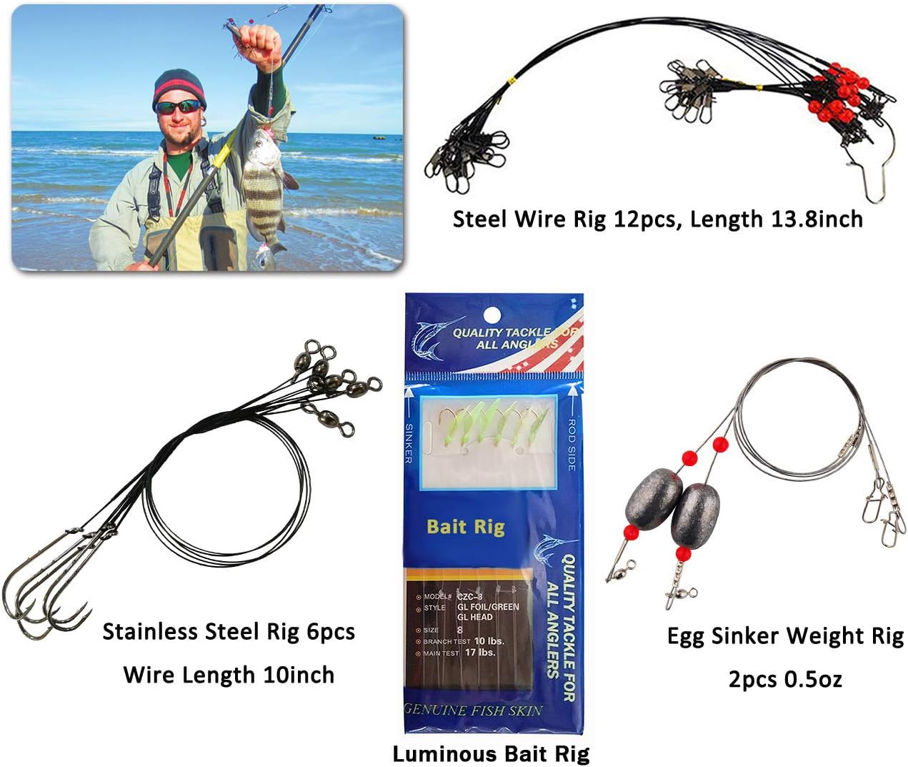 150pcs Saltwater Fishing Lures Surf Fishing Tackle Kit - Fishing Bait Rigs, Fishing Circle Hooks, Fishing Swivel Snaps, Hard Bait Minnow, Bucktail Jig, Metal Spoon, Sinker Weight, Various Accessories: Home Improvement