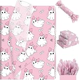 100 Sheets Pink Ghost Boo Tissue Paper, Cute Girly Ghost & Boo Pattern Wrapping Paper for Girly Halloween Baby Shower DIY Crafts Trick & Treat Party Supplies, 13.8 x 19.7 Inch