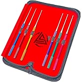 Set of 6 Snake Probe Sexing Kit with Single-Ended Ball Tip, Knurled Handles, Color-Coded - Includes Pouch - German Stainless Steel - Reptile Instrumentation